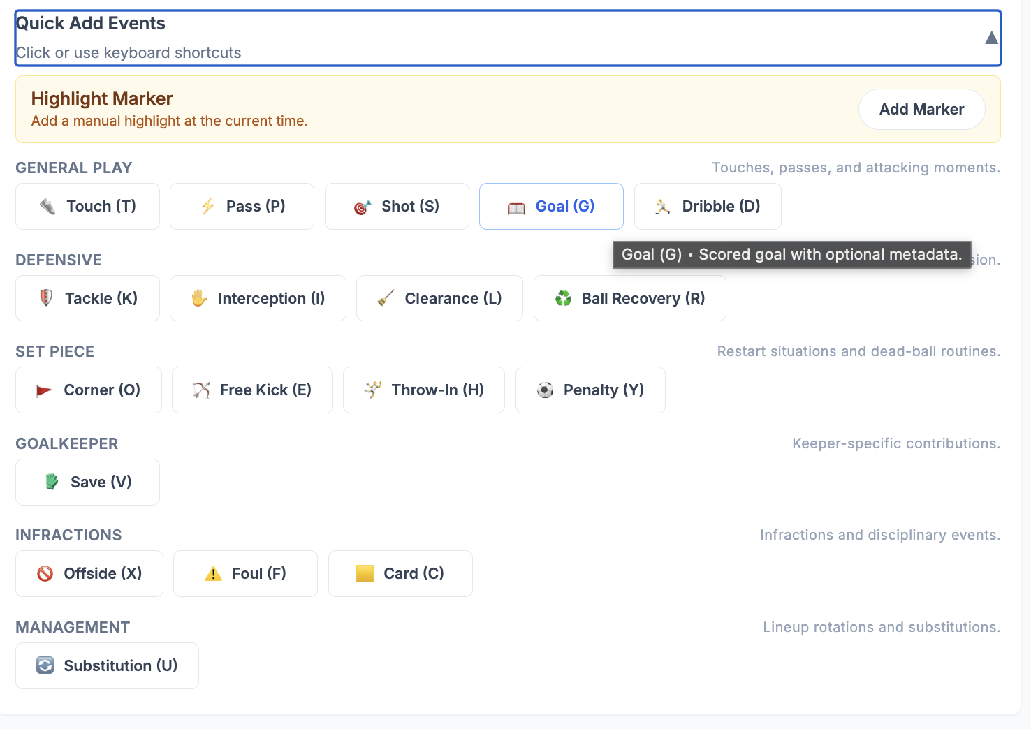 Quick Add Events palette in the Annotate tab